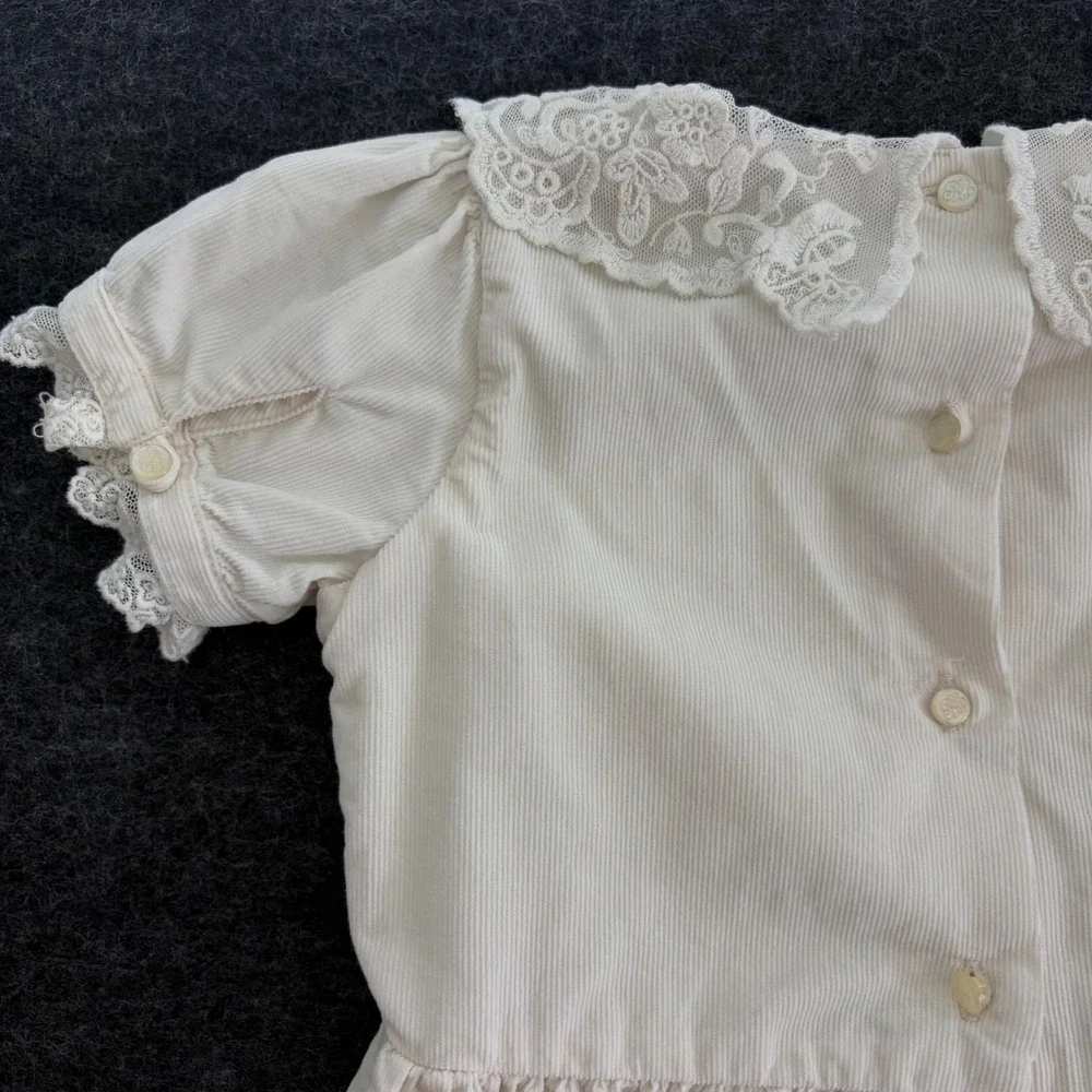 Ralph Lauren Girls Cream Corduroy Lace Collar Dress‎ Size 4 Pintuck Hem Holiday
